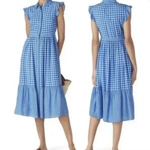 Draper James Flutter Sleeve Patio Shirtdress Gingham Printed Blue Size 6